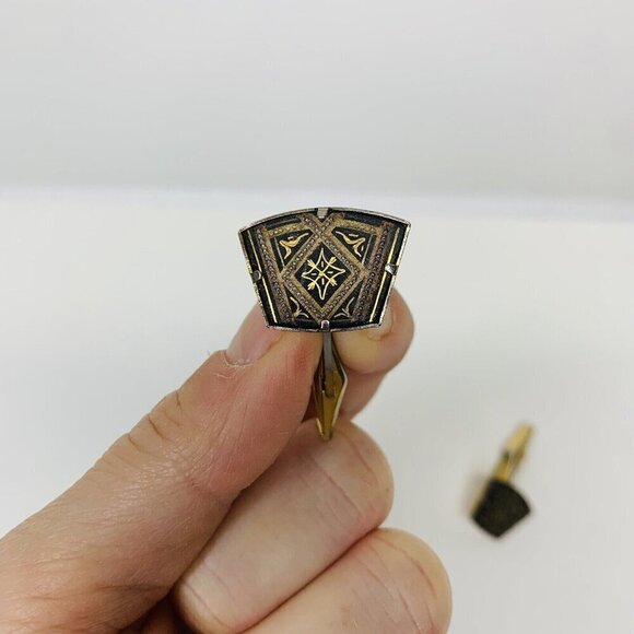 Vintage Unisex amascene Cufflinks Geometric Mod Diamond & Triangle Shapes Spain - Picture 2 of 9